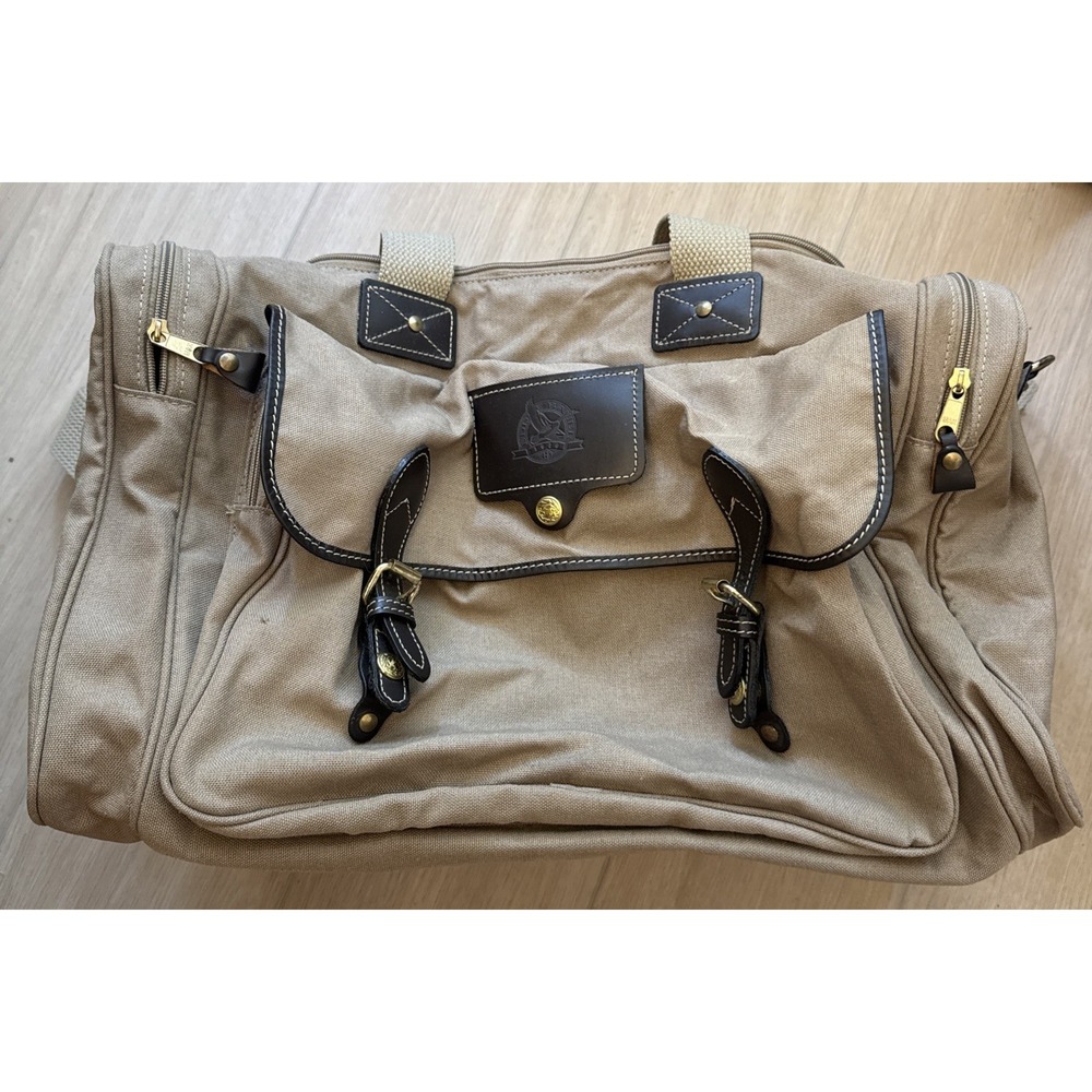 Vintage Eddie Bauer Duffle Bag Canvas Leather Trim Ford Travel Utility Weekender